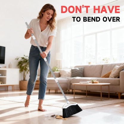Heavy Duty Broom, 54-inch Adjustable Long Handle Angle Brooms Large Brooms for Sweeping Indoor and Outdoor Commercial Broom for Home Kitchen Patio Garage Porch Courtyard Classroom, White