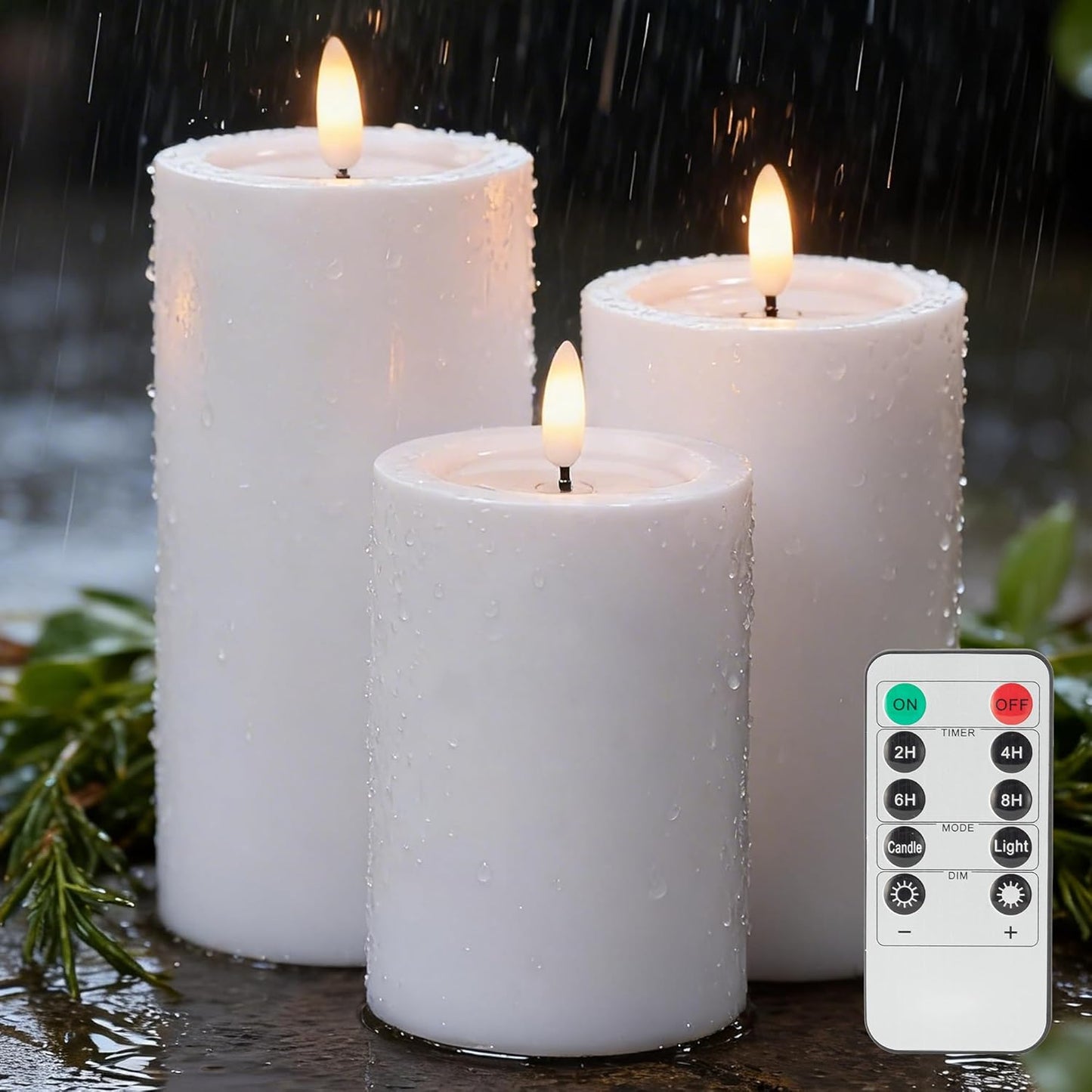 LUSHARBOR Outdoor Flameless Candles, Set of 3 Battery Operated Pillar Candles with Remote & Timer, 3" x4" 5" 6" Waterproof Plastic LED Candles for Patio Porch Garden Yard Candle Lantern Ivory