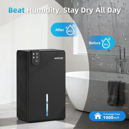 98 OZ Small Dehumidifier for Home 1000 Sq Ft, Quiet Dehumidifier with Drain Hose, Auto Shut-Off, Sleep Mode, 7-Color Light for Basement, Bedroom, Bathroom, Closet, RV (Sliver White)