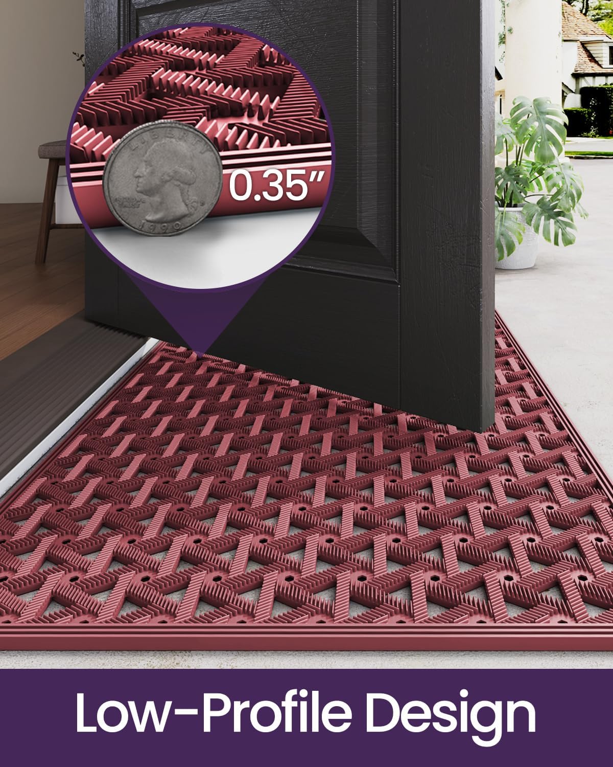 DEXI Front Door Mat Outside Entrance Rubber 19x30, Welcome Floor Doormat Heavy Duty Non Slip, Dirt Trapper Waterproof Exterior Entry Mats All Weather for Patio Entryway Drainage, Black