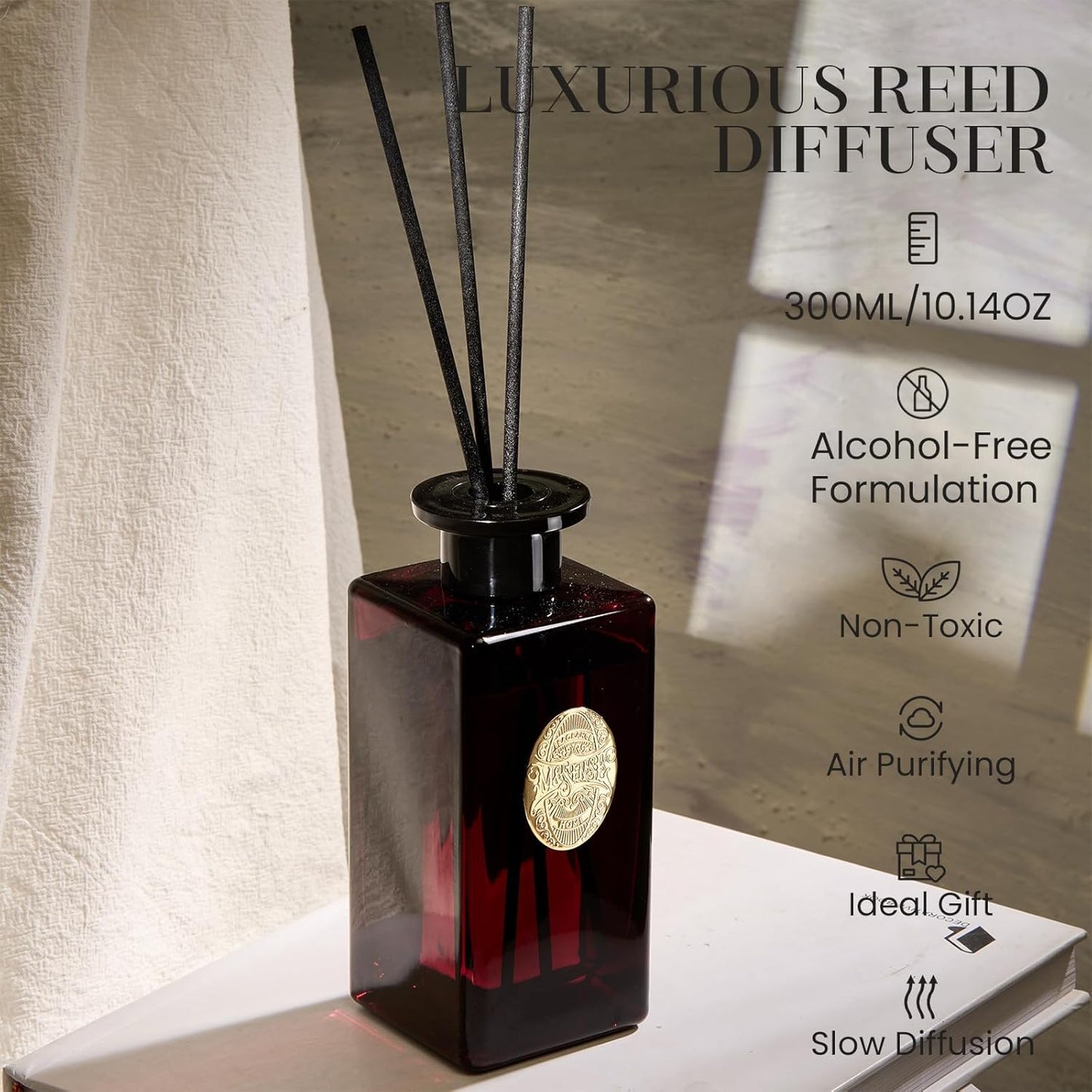 M&SENSE 6.3 oz Large Reed Diffuser Set | Lime+Basil Scent Oil Diffuser with Sticks | Hotel Collection Non-Toxic Home Fragrance |for Bedroom Bathroom Living Room - Colors A