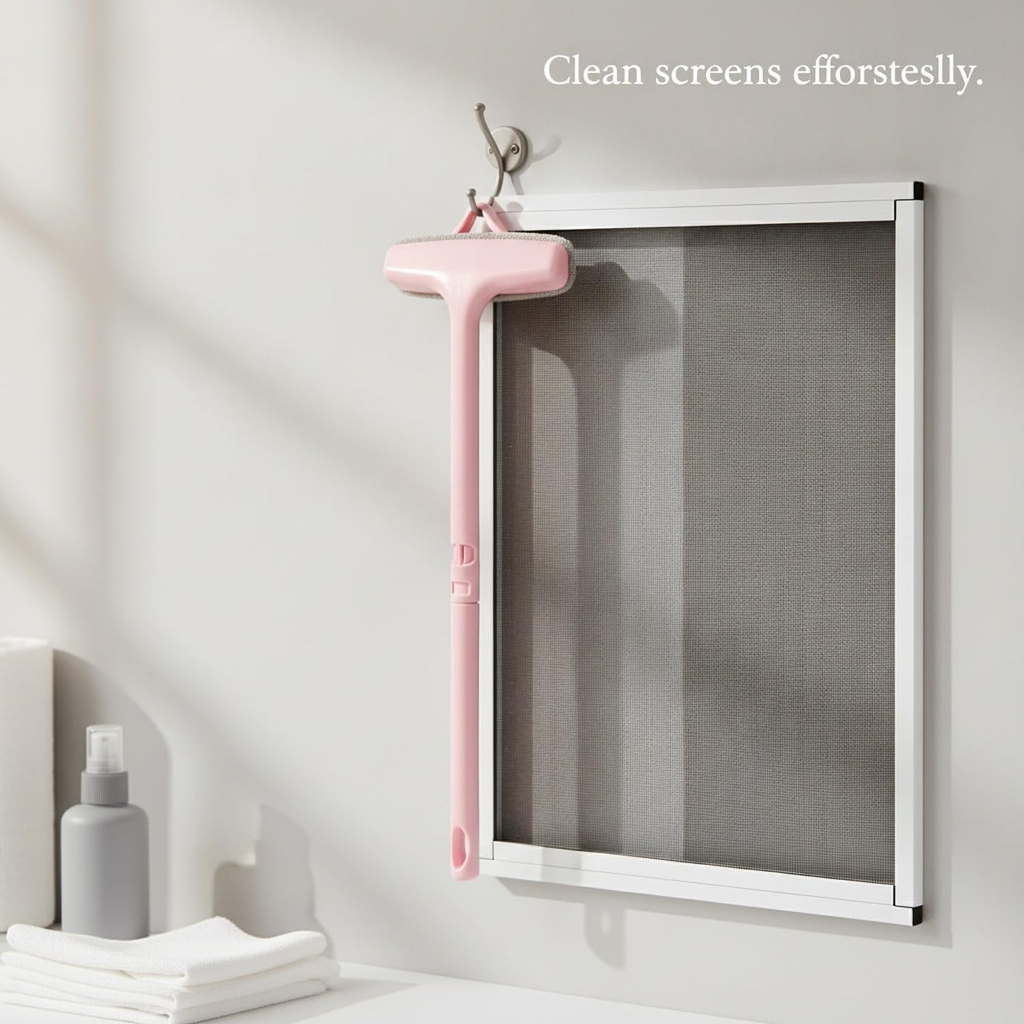 Living Room & Balcony Window Screen Cleaner, Double-Sided Mesh Brush with 13-Inch Handle, PP Plastic Tool for in-Place Cleaning (1 PC)