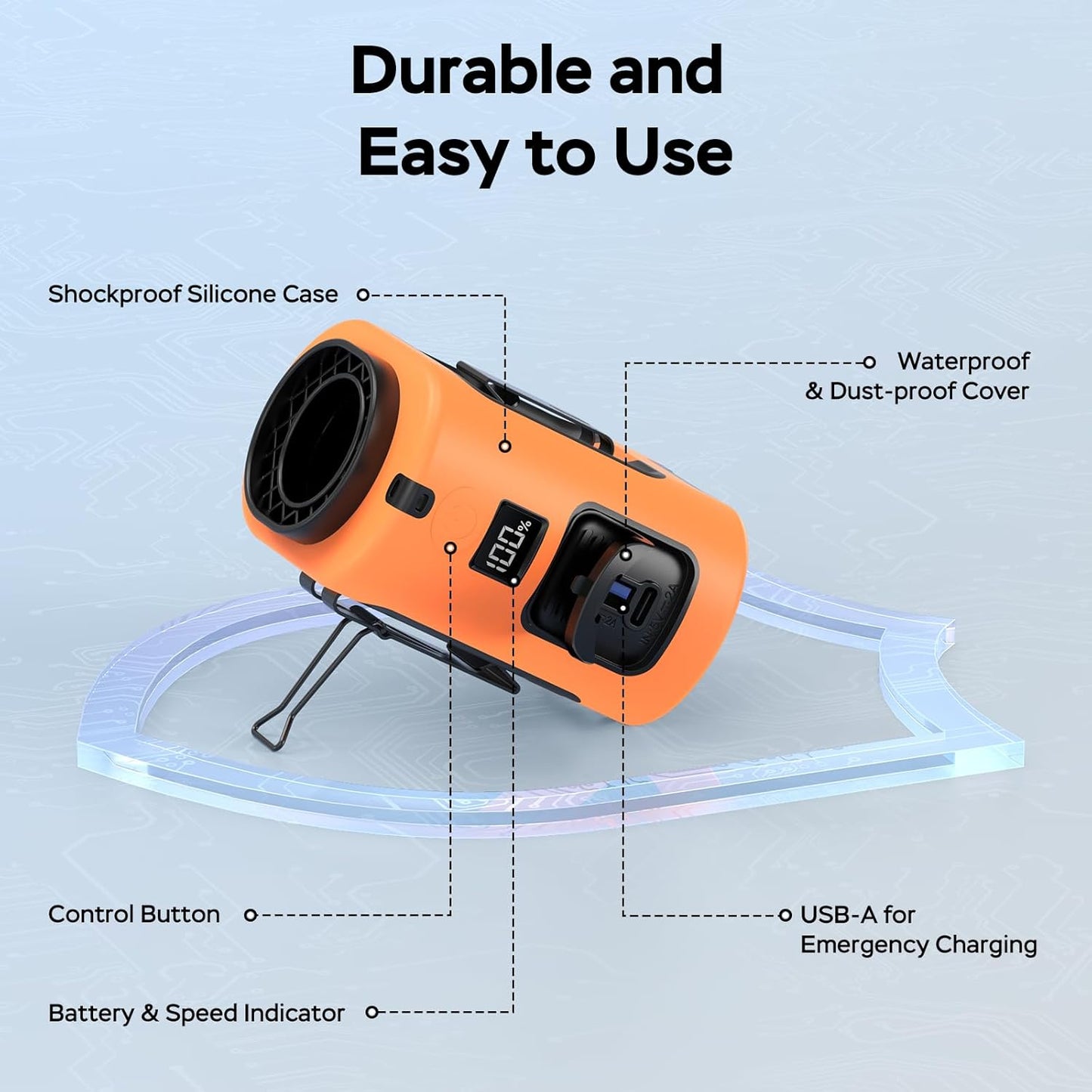 AMACOOL Portable Waist Fan Clip On, MAX 40H Work Time, 10000mAh Rechargeable Wearable Shirt Fan with Light, 16000RPM Powerful 5 Speed Belt Fans Personal Cooling Fans for Outdoor Jobsite Camping Travel