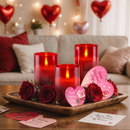 Homemory Green Glass Flameless Candles, Battery Operated LED Pillar Candles with Remote Control and Timer, Radiance Candles, Real Wax, Set of 3,D3 xH4 5" 6"
