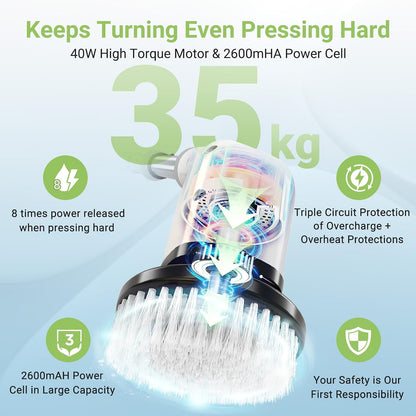 Electric Spin Scrubber, Cordless Bathroom Tub Scrubber with Long Handle & 7 Replaceable Cleaning Heads, Extension as Short Handle, Portable Power Shower Brush Household Tools for Tile Floor