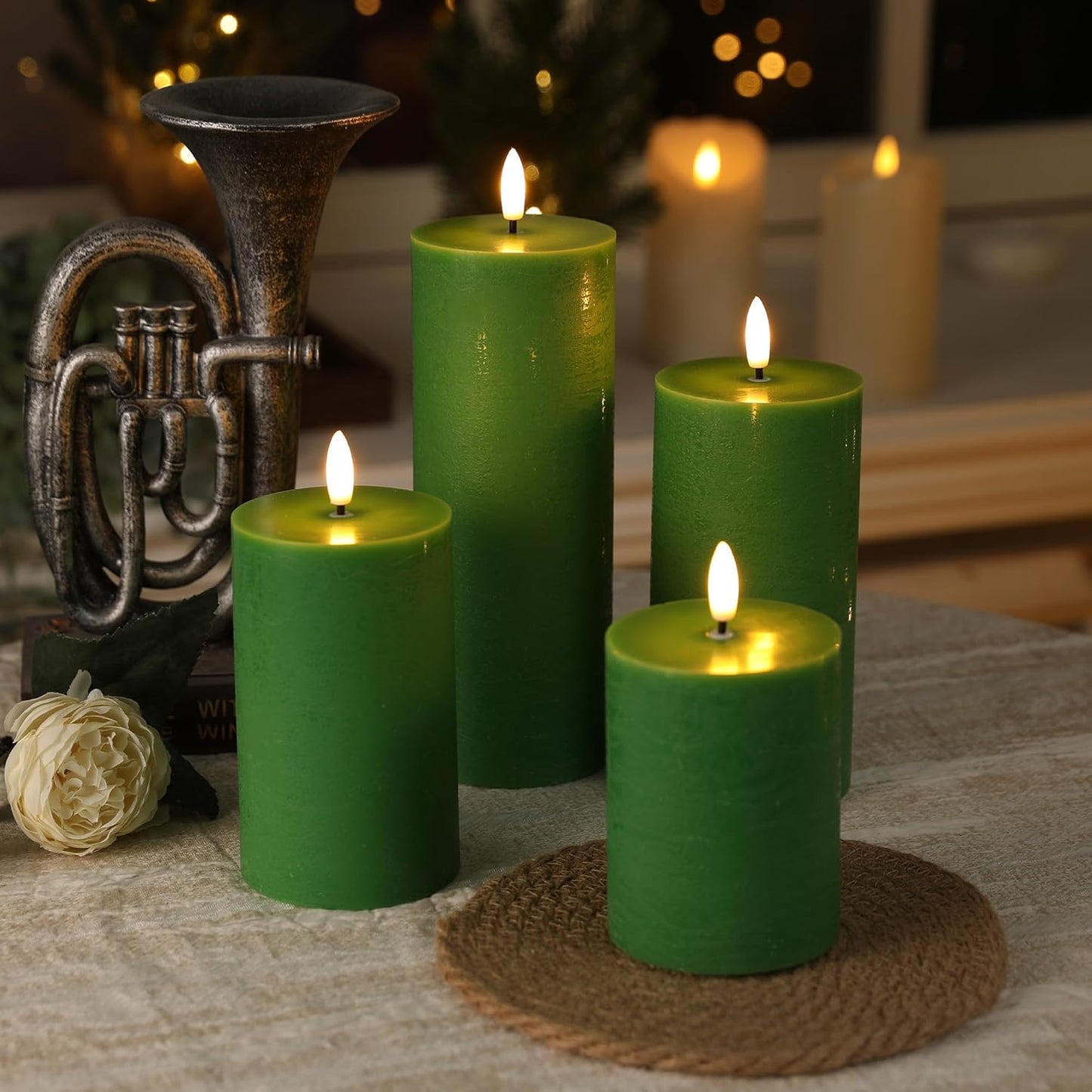LUSHARBOR Flameless Candles, 4 Pack Battery Operated Candles with Remote, Real Wax LED Fake Candles with Timer Flickering for Christmas Wedding Home Party D3 H 5" 6" 7" 9" White