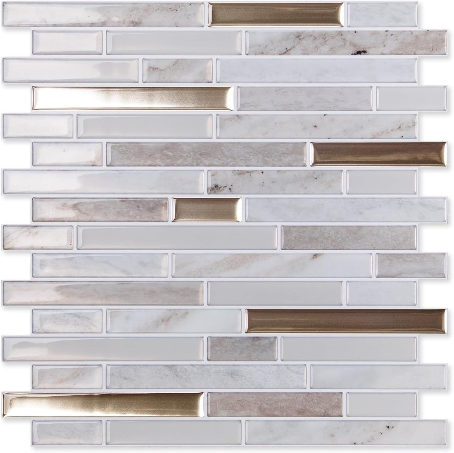 LONGKING 10-Sheet Extra Thick Peel and Stick Backsplash Tiles, Waterproof Kitchen Backsplash Peel and Stick Tile, Self-Adhesive Backsplash for Kitchen, Beige & White