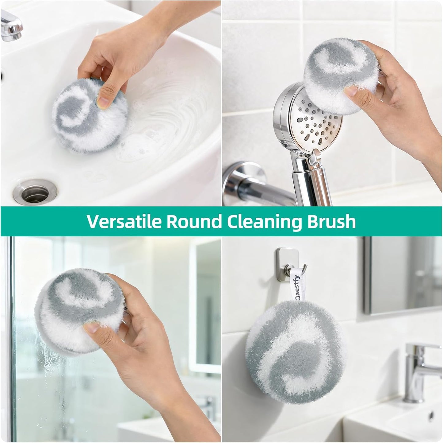 Qaestfy 4-in-1 Tub and Tile Shower Scrubber, 51'' Bathtub Cleaning Brush with Long Handle, Soft & Stiff Bristles Bathroom Scrub Brush, Non-Scratch Shower Cleaner Brush for Cleaning