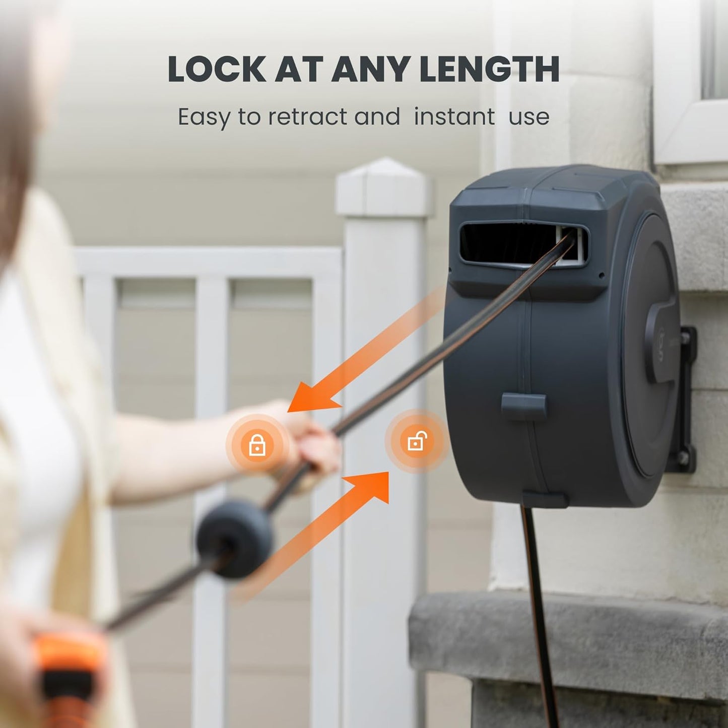 Giraffe Tools Retractable Garden Hose Reel 1/2 Inch x 100 ft, Super Heavy Duty, Any Length Lock, Slow Return System, Wall Mounted and 180 Deg Swivel Metal Bracket