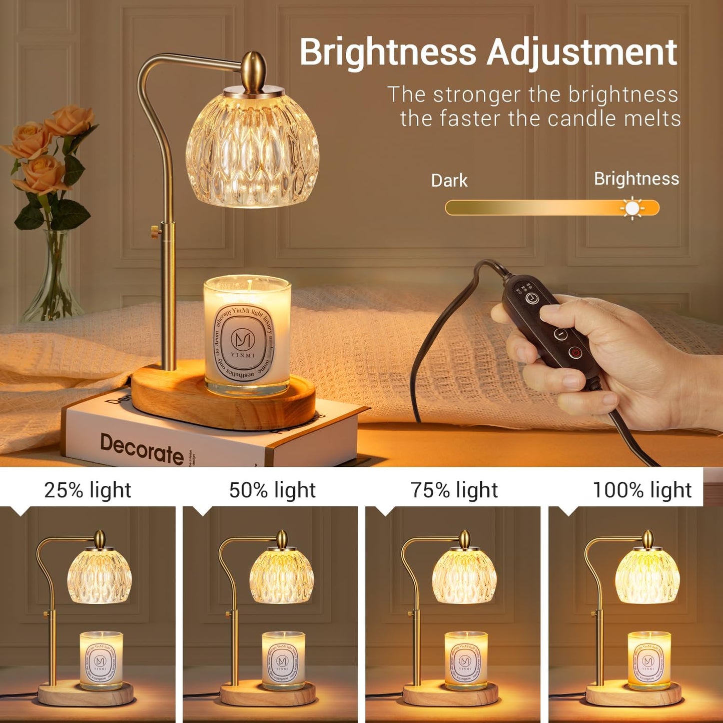 Candle Lamp with Timer & Dimmer - Height Adjustable for Scented Candles, with 2 * 50W Bulbs - Home Decor Gift for Mothers Day (Black)