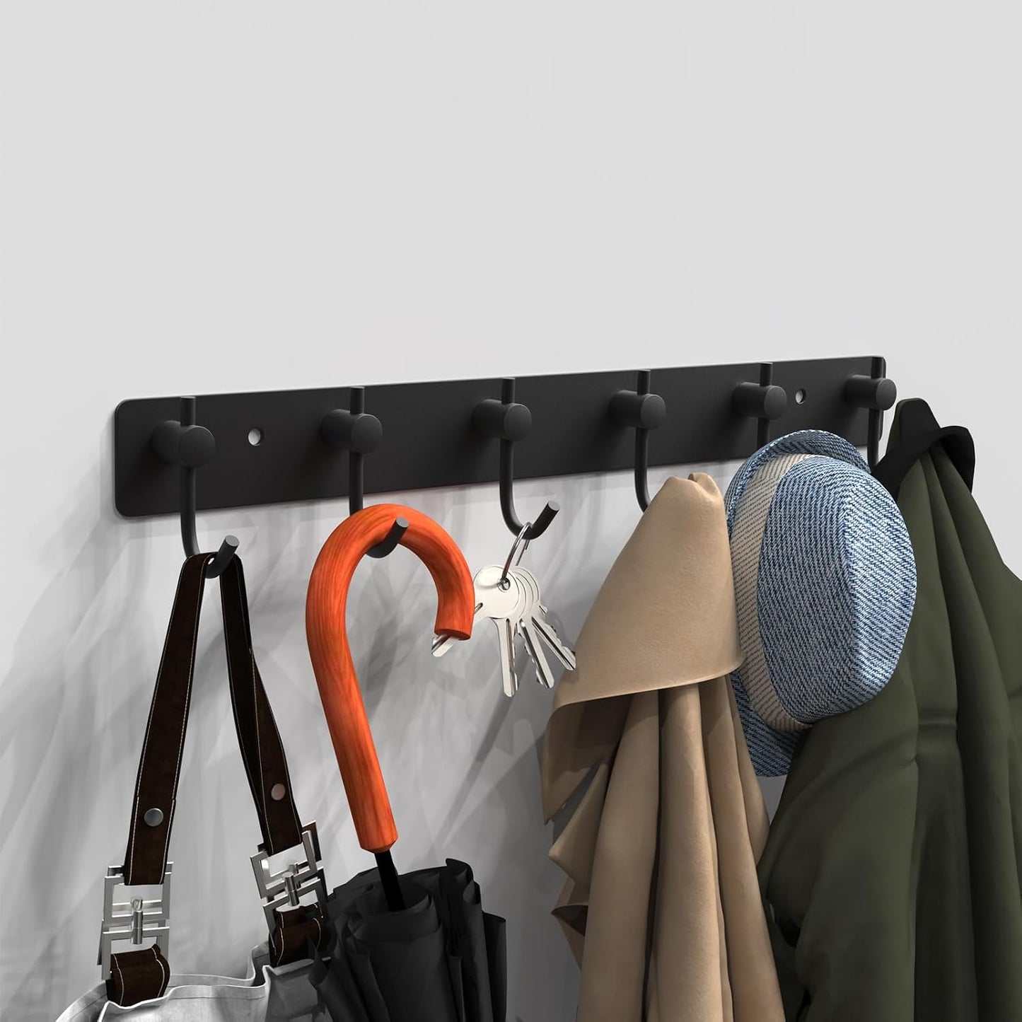 VAEHOLD Black Hat and Coat Wall Mount Rack - 3 Hooks for Robes, Bags, Keys, and Towels - Bathroom Towel Hanger Organizer (1 Pack)