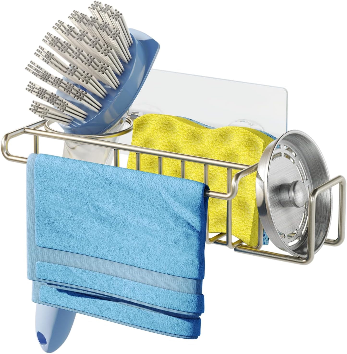 HapiRm 4 in 1 Sink Caddy Sponge Holder, SUS304 Stainless Steel Kitchen Brush Holder and Dish Cloth Hanger, Kitchen Organizers and Storage Essentials - Silver