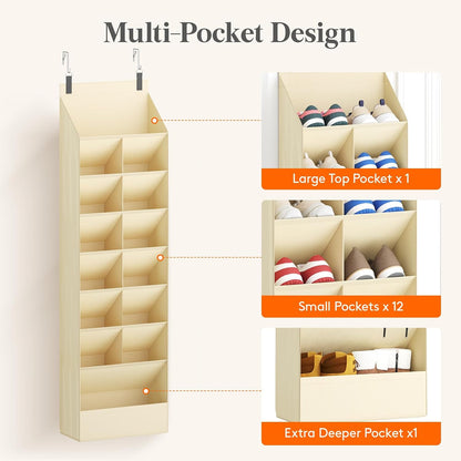Lifewit 6 Tier Over the Door Shoe Organizer with 11 Large Deep Pockets, Fabric Hanging Shoes Shelf for Closet, Dorm Storage, Fit Up to 12 Pair Shoe Rack Holder for Sneakers, Boots, Gray