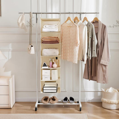 MAX Houser 6 Tier Shelf Hanging Closet Organizer, Closet Hanging Shelf with 2 Sturdy Hooks for Storage, Foldable (Grey)
