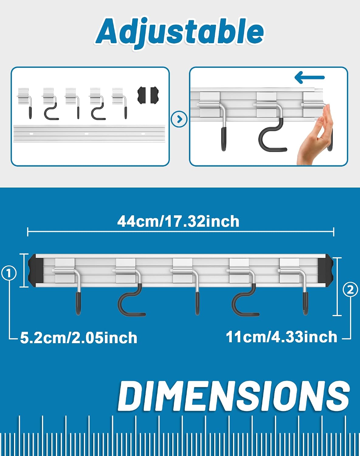 Mop and Broom Holder Wall Mount Garden Tool Rack Organizer, Modern Style,Movable Aluminum Alloy Wall Mounted Hook 1 Pack,Storage Gift for Bathroom,Closet,Laundry Room,Garage,Tool Room(Black)