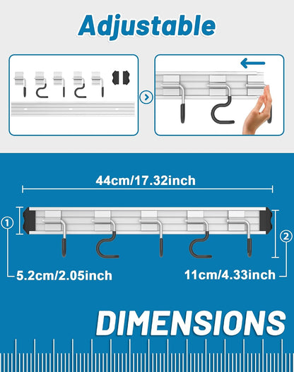 Mop and Broom Holder Wall Mount Garden Tool Rack Organizer, Modern Style,Movable Aluminum Alloy Wall Mounted Hook 1 Pack,Storage Gift for Bathroom,Closet,Laundry Room,Garage,Tool Room(Black)