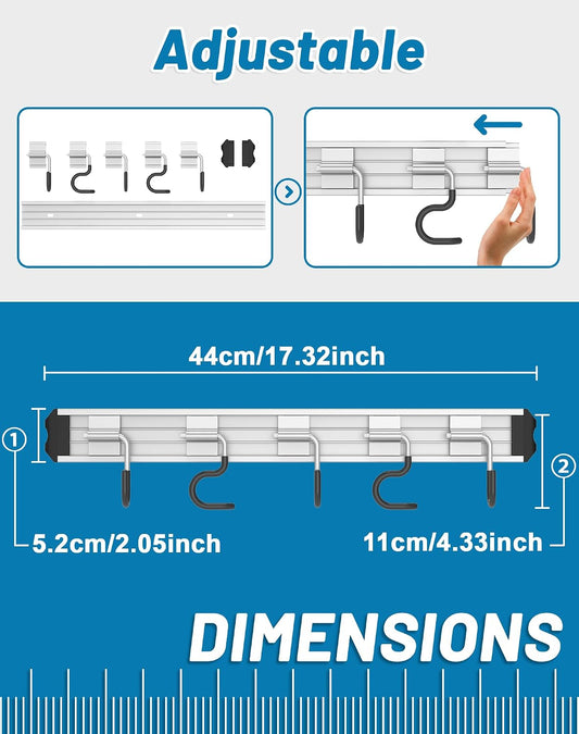 Mop and Broom Holder Wall Mount Garden Tool Rack Organizer, Modern Style,Movable Aluminum Alloy Wall Mounted Hook 1 Pack,Storage Gift for Bathroom,Closet,Laundry Room,Garage,Tool Room(Black)