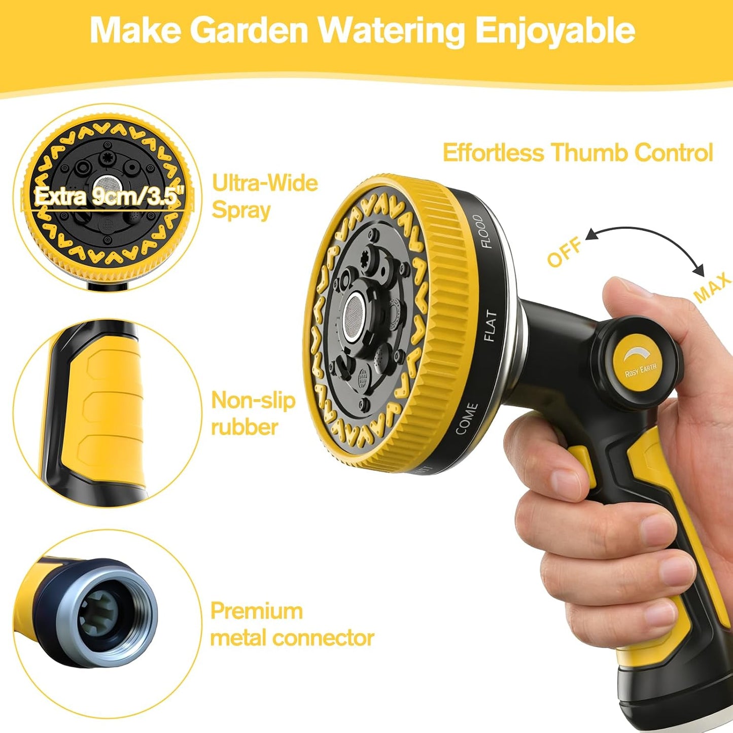 Rosy Earth Garden Hose Nozzle, 3.6" Ultra-Wide Metal Hose Sprayer, Orange