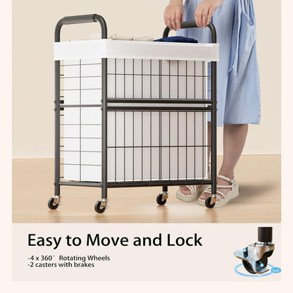 Laundry Hamper 3 Section, 145L Rolling Laundry Sorter Basket with Wheels, 3 Compartment Clothes Organizer Cart, Pull-Out Removable Bags for Laundry Room, Bathroom, Bedroom, White