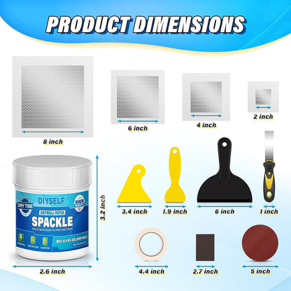 DIYSELF 9 Pack Drywall Repair Kit, Surface Repair Kit, Spackle Wall Repair, 2×100g (7oz Total) Putty, White Drywall Mud, Plaster for Holes, Cracks, Gaps, Fast-Drying Hole Filler with Scraper, Sander