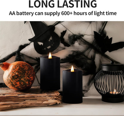 3x3 Flickering Flameless Candles Set of 2, 2AA Battery Life 600 Hours Battery Candles Flickering with Timer,3 inch Flameless Candles with Remote for Indoor/Outdoor, Ivory