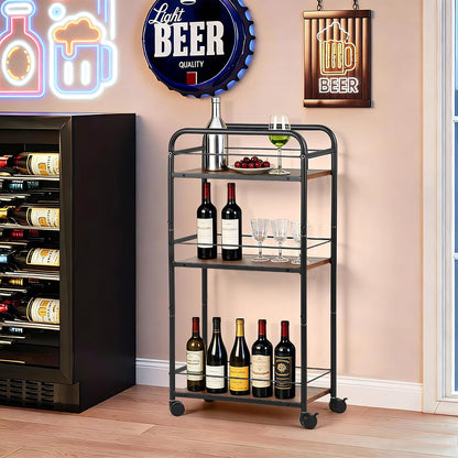 FUSLITE Small Bar Cart for Small Spaces, 3-Tier Slim Rolling Kitchen Cart on Wheels, Narrow Cart with Protective Fence, Industrial Mini Coffee Station for Home,Living Room,Bathroom, Rustic Brown