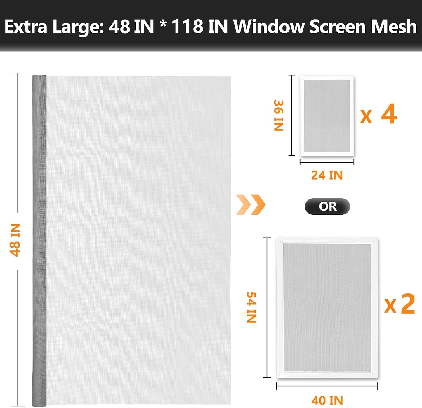 Secopad Window Screen Door Repair Kit, 48" x 177" Screen Door Mesh Replacement Kit, Durable Fiberglass Mesh Roll with Tools for Windows Doors Patio and Porch Replacement, Black