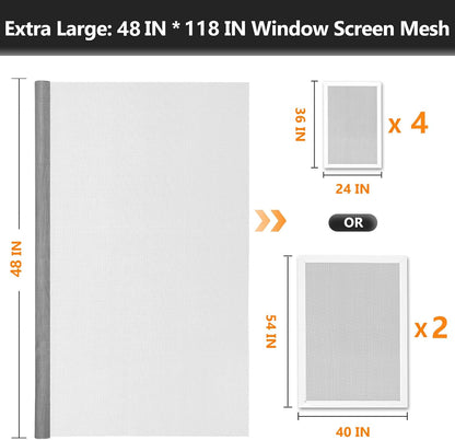 Secopad Window Screen Door Repair Kit, 48" x 177" Screen Door Mesh Replacement Kit, Durable Fiberglass Mesh Roll with Tools for Windows Doors Patio and Porch Replacement, Black