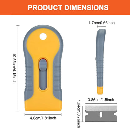 Razor Blade Scraper 2 Pack with 20 Replacement Blades, Retractable Safety Lock Glass Scraper Tool for Removing Stickers Labels Paint Adhesive from Windows Cooktop Stove Oven Door Tile, Handheld Tools