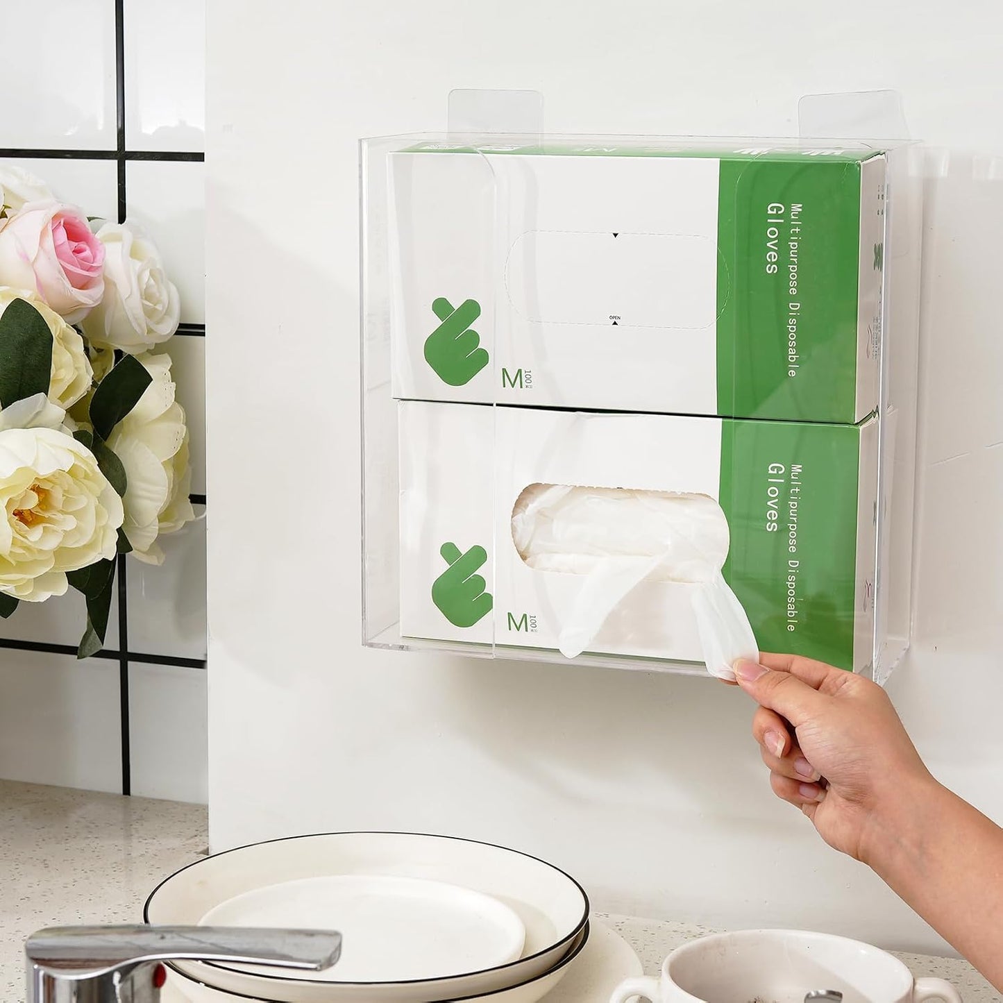 Cq acrylic Rubber Glove Holder for Wall Mount,Clear Disposable Glove Dispenser and Glove Box on Wall,Multipurpose Wall Floating Mask Dispenser and Medical Gloves Rack Storage,10.2”x16”x3.5” Pack of 1