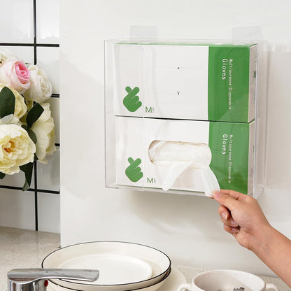 Cq acrylic Rubber Glove Holder for Wall Mount,Clear Disposable Glove Dispenser and Glove Box on Wall,Multipurpose Wall Floating Mask Dispenser and Medical Gloves Rack Storage,10.2”x16”x3.5” Pack of 1