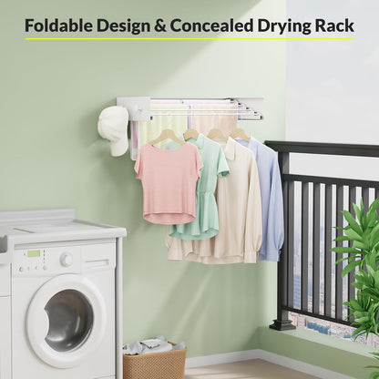 Wall Mounted Drying Rack, 23.6" Retractable Clothes Drying Rack, Heavy Duty 60LB Capacity with 4 Stainless Steel Rods, Foldable Laundry Rack for Indoor Laundry Room, Balcony & Bathroom