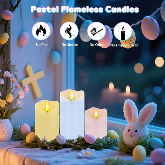 Flameless Candles Lights, Set of 3 Flickering LED Candles with Remote & Timer, Dimmable Electric Pillar Candles Battery Operated, Green Candles for Home St. Patrick’s Day Christmas Decor (Green)