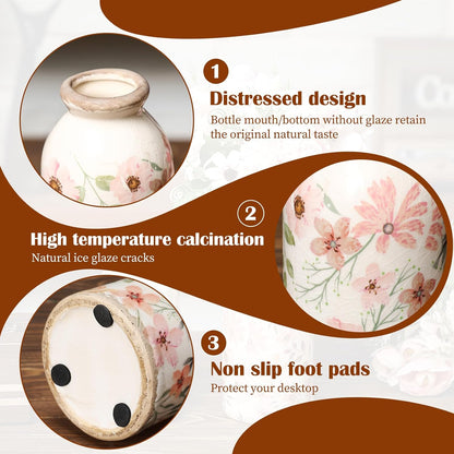 2 Pcs Ceramic Small Vase Rustic Farmhouse Vase Boho Vases Home Decoration for Your Kitchen Bedroom Office Bathroom & Shelf Centerpiece Table Decorative(Simplicity)