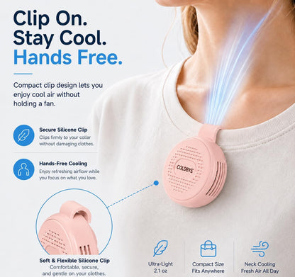 ColdBye Bladeless Shirt Clip Fan for Waist & Clothing, Wearable Personal Cooling Fan with 3 Speeds, USB-C Rechargeable Hands-Free Mini Portable Fan for Work, Travel, Camping & Outdoor Activities