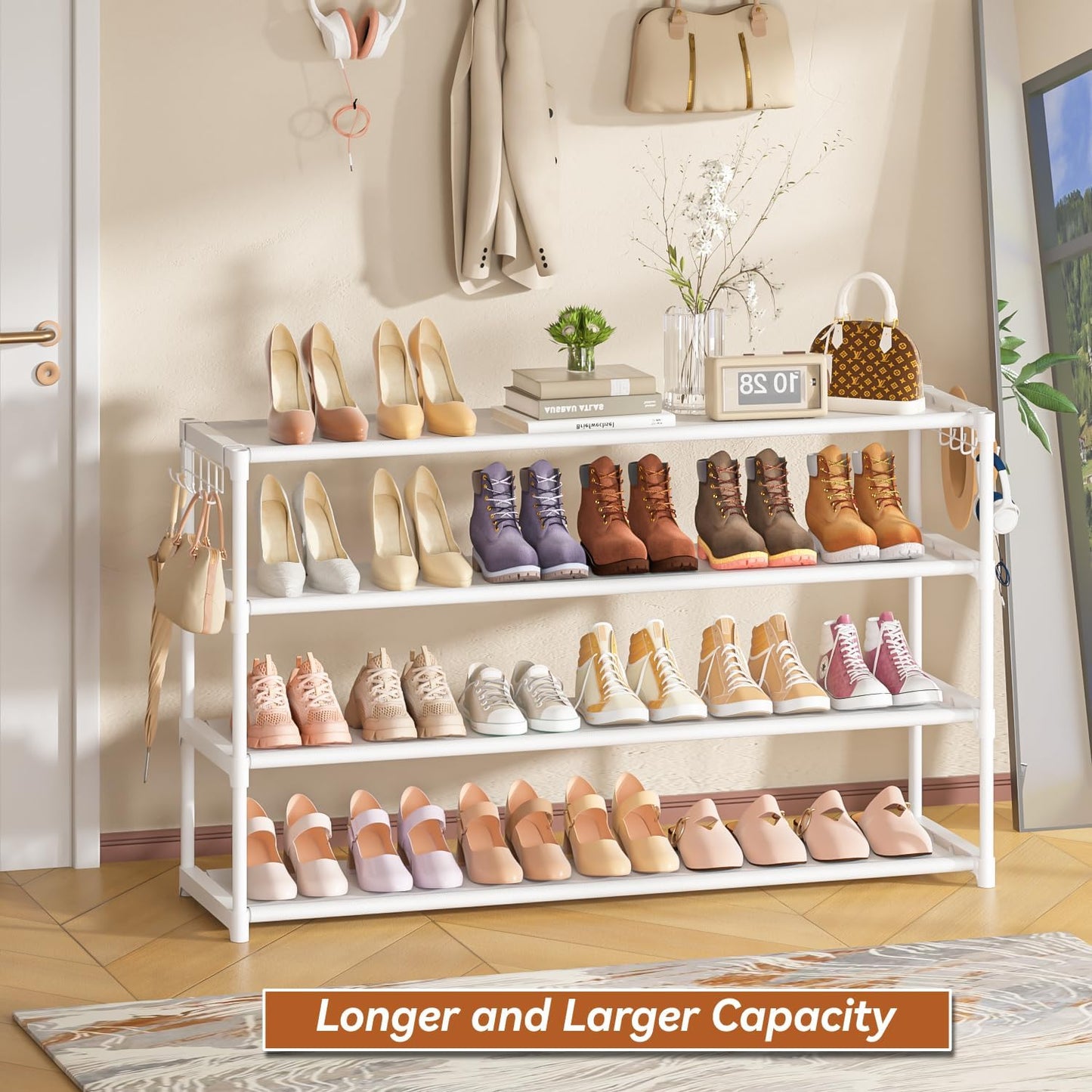LUKYTOWER Extra Long Shoe Rack 2 Tier Shoe Storage Organizer Wide Stackable Shoe Organizer Racks for Closet Entryway,Shoe Shelf Stand Sturdy Durable Shoes Rack Holder Save Space