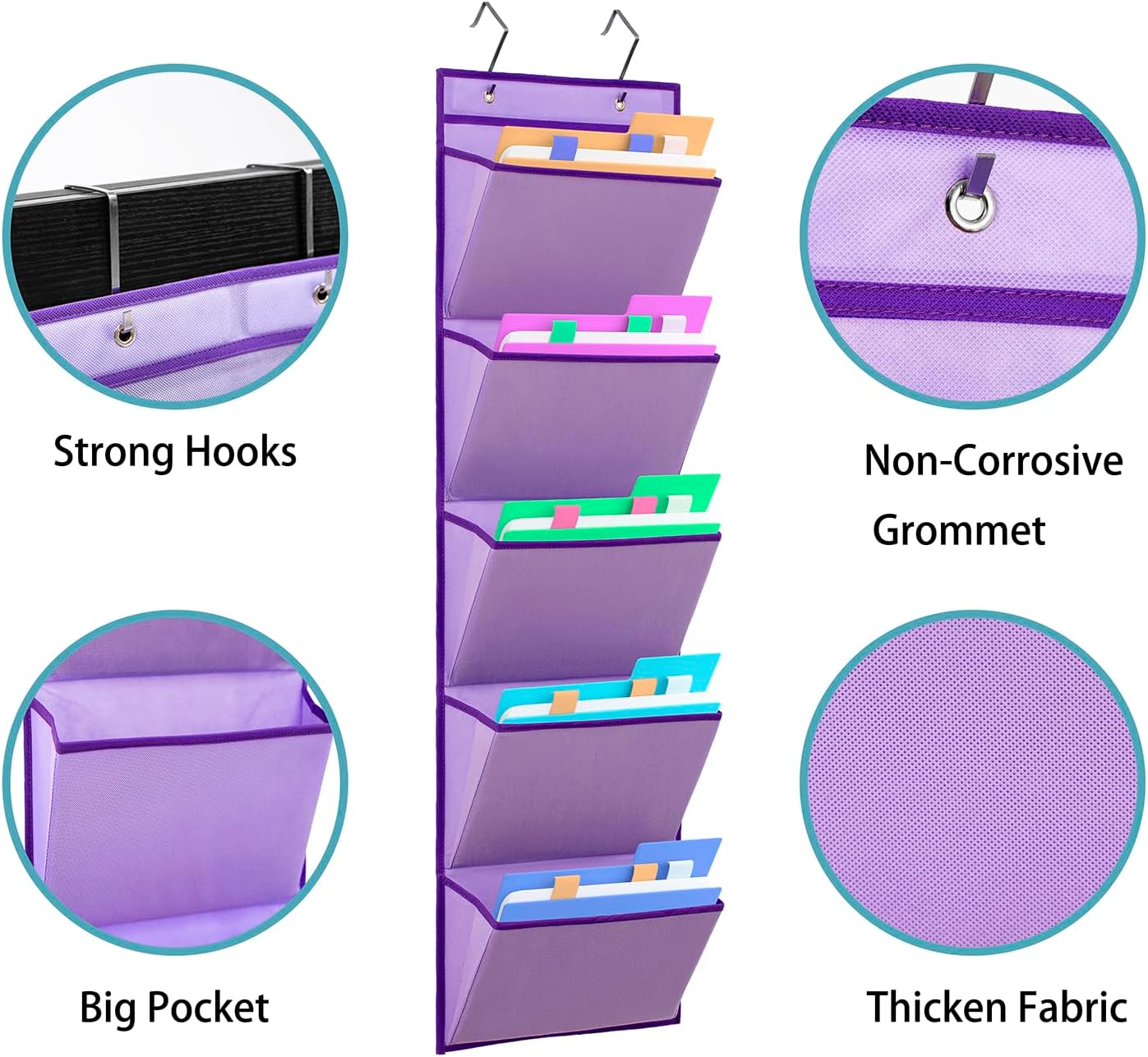 Wall Mounted File Holder Over Door Hanging Mail Organizer Document Storage Bag for Papers Magazines and Books (7 POCKETS-GREY)