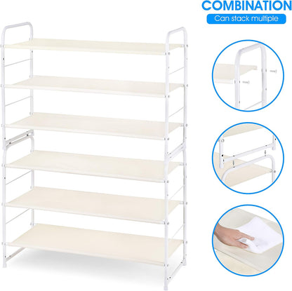 Simple Trending 3-Tier Stackable Shoe Rack, Expandable & Adjustable Shoe Shelf Storage Organizer, Wire Grid, Black
