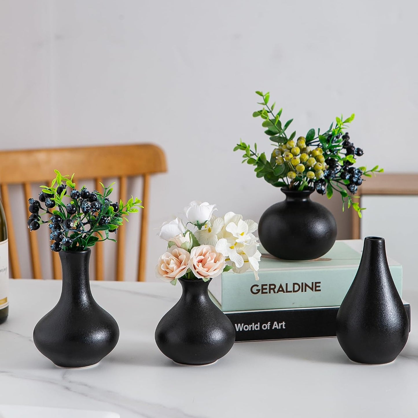 White Ceramic Bud Vase Set of 5, Mini Vases for Flowers, Decorative Small Vases for Home Decor, Boho Wedding Centerpieces, Living Room, Dining Table & Shelf Decor
