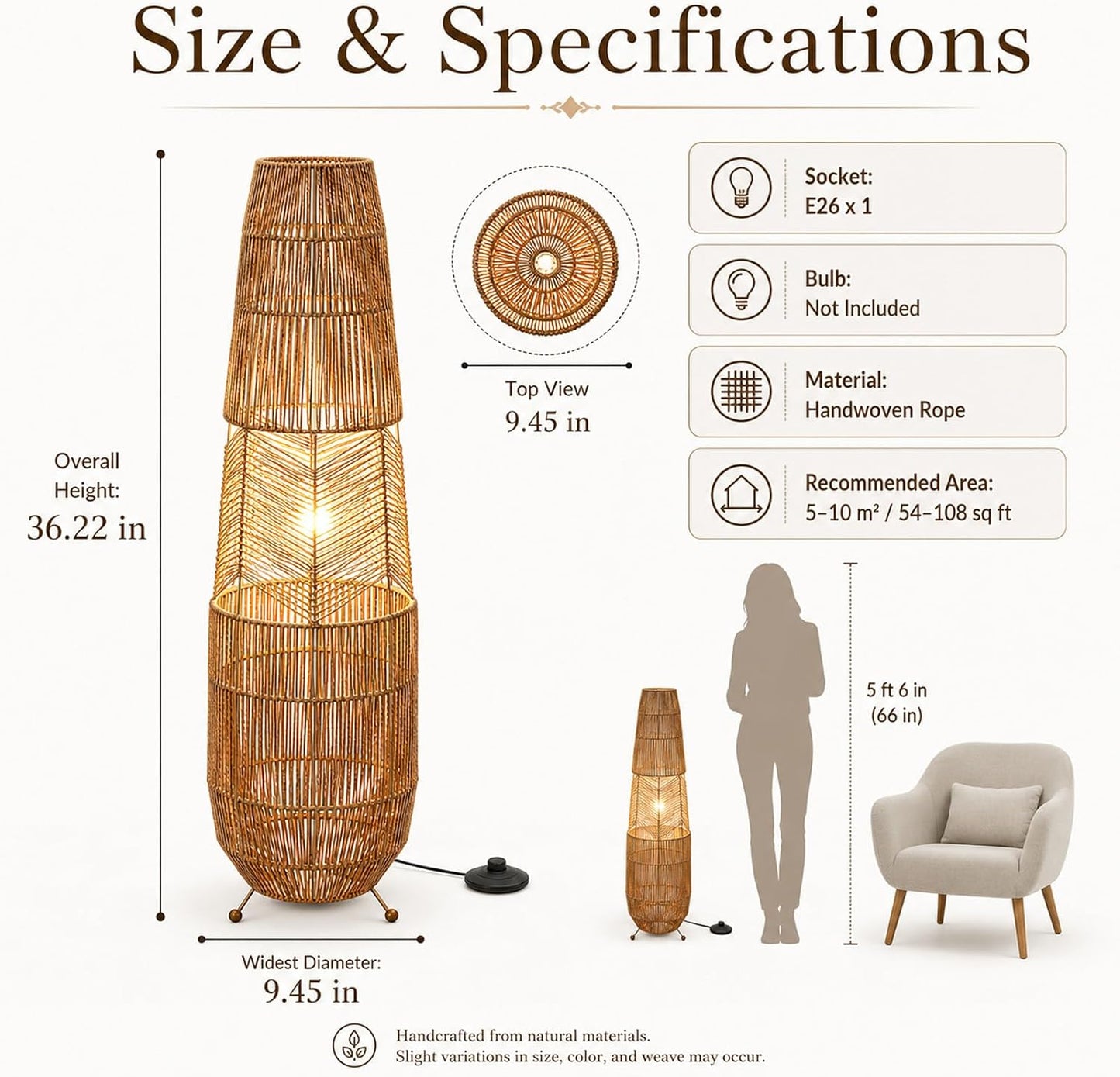 MIXL-Farmhouse Style Bamboo Floor Lamp,Large Wicker Indoor Floor Light,Boho Standing Light Plug in,Modern Minimalist Standing Lamp for Living Room Bedroom