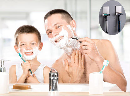 Razor Holder Shaver Hook Hanger Stand(2 Pack)Self Adhesive Stainless Steel Heavy Duty Utility Storage Hook,Shower Hook for Razor,Bathroom Kitchen Organizer for Plug Robe Towel Loofah Bathrobe Coat