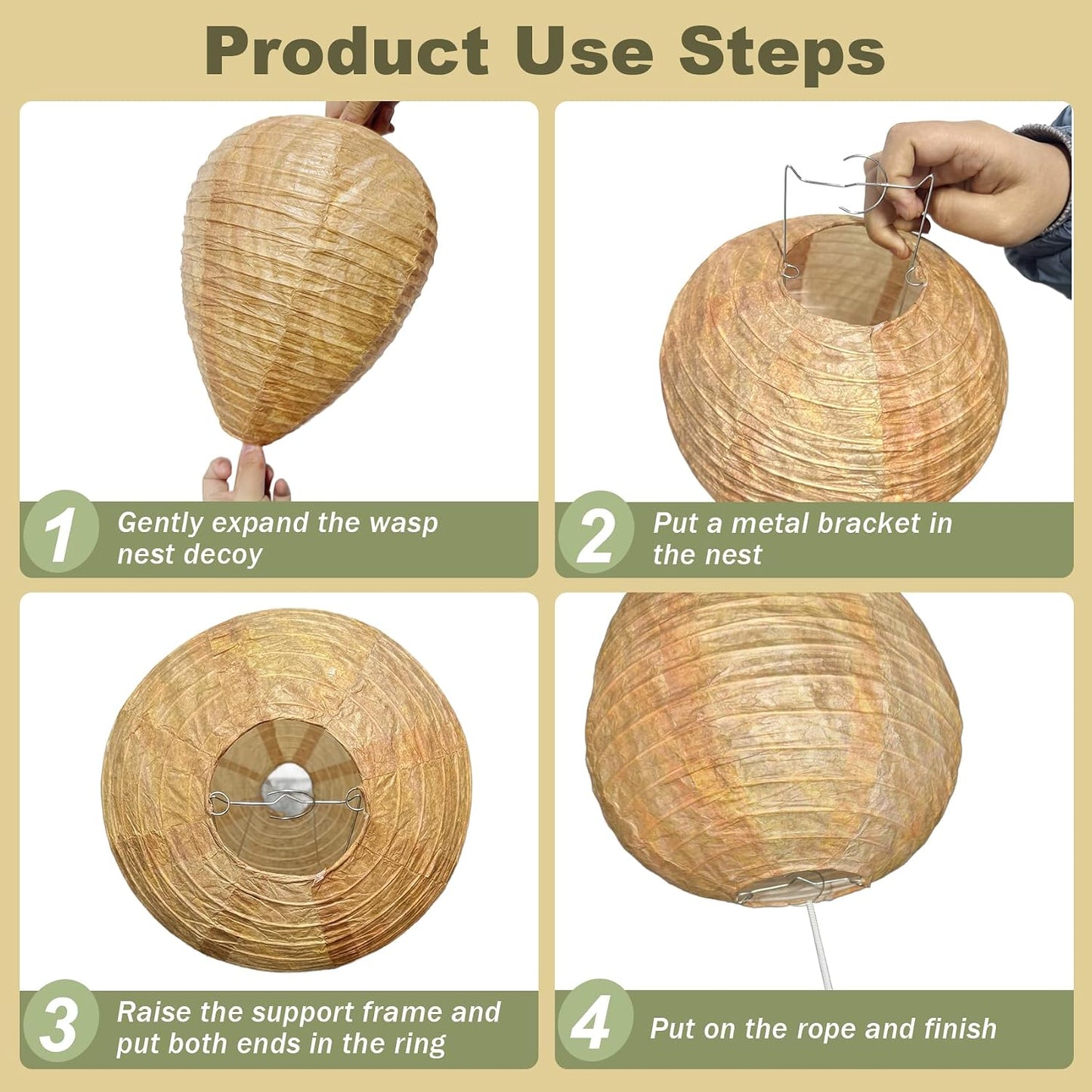 3 Pack Fake Wasp Nest Decoy Hanging Waterproof, Fake Hornet Nest Decoy Carpenter Bee Deterrent, Wasps Trap Wasp Deterrent Outdoor Yellow Jacket Carpenter Bee Traps for Outsides Garden Patio