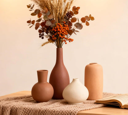 Ceramic Vase Home Decor Small Flowers Vase Set of 4 Living Room Decoration Bookshelf Bedroom Office Kitchen Dining Table Modern Farmhouse