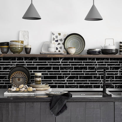 Vinyl Grey Black Tiles backsplash Wallpaper Peel and Stick,Waterproof Tile Decals for Kitchen Bathroom Restaurant Apartment Wall Renovation or Decor(25 Pcs 9.68 * 4.53 inch)