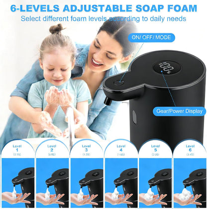 Automatic Soap Dispenser,6-Level Foaming Hand Soap Dispenser,Touchless Dish Soap Dispenser for Kitchen Bathroom,Ipx5 Waterproof,1200mah Rechargeable,12.8oz/380ml,Wall Mount & Countertop