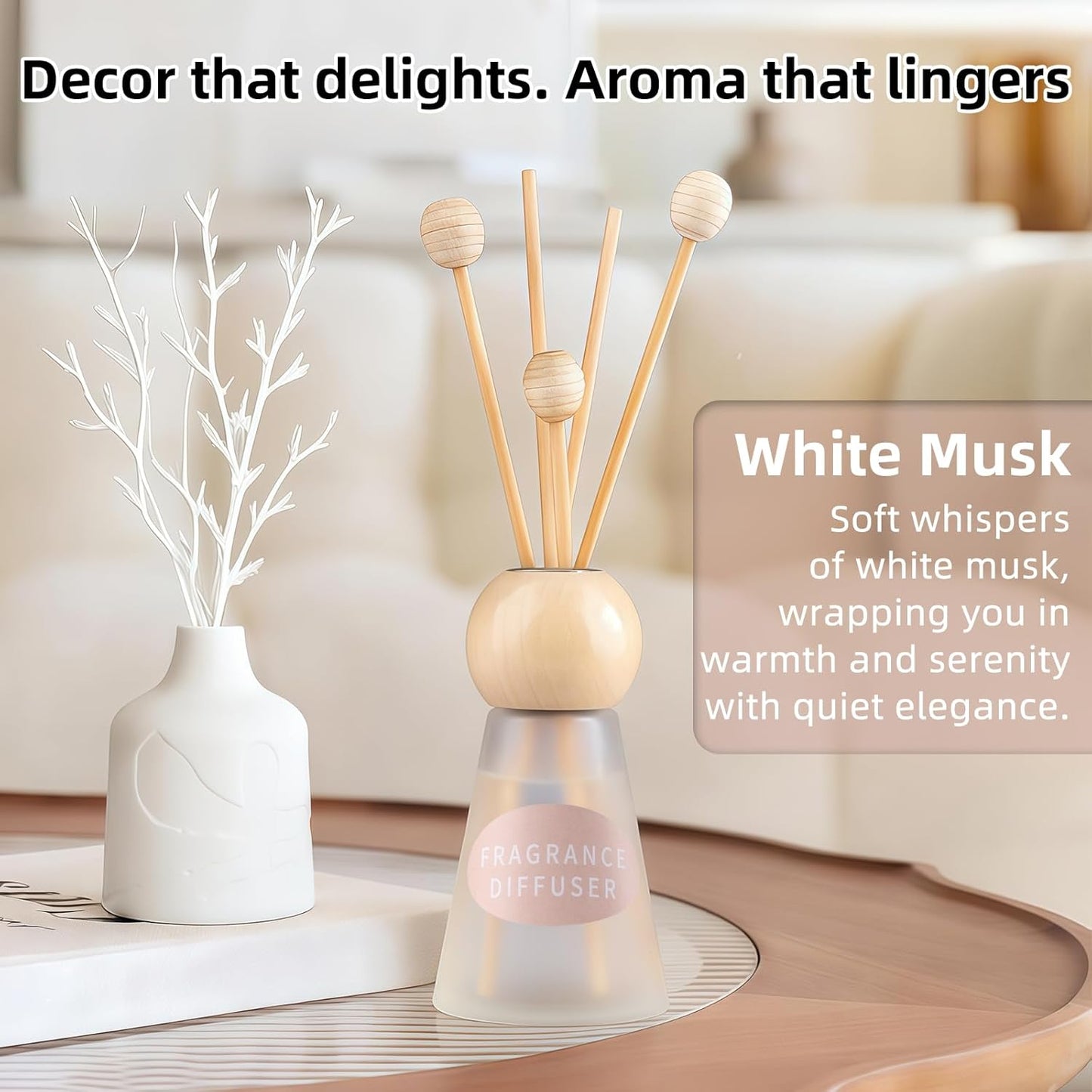 Reed Diffuser Set, Blue Bell Scent with Reed Sticks, 1.7 fl oz / 50ml Cone-Shaped Bottle with Round Wooden Cap, Ideal for Bathroom, Bedroom, Office, Home Fragrance for Shelf Decor Air Freshener Gift