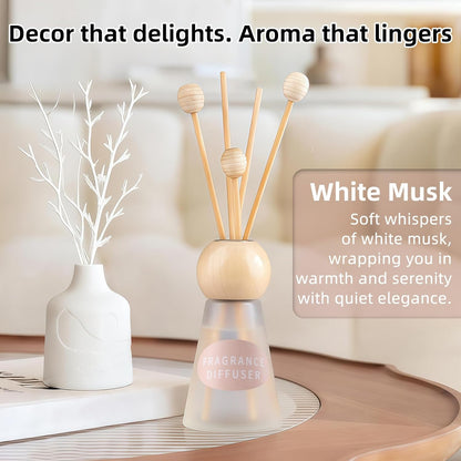 Reed Diffuser Set, Blue Bell Scent with Reed Sticks, 1.7 fl oz / 50ml Cone-Shaped Bottle with Round Wooden Cap, Ideal for Bathroom, Bedroom, Office, Home Fragrance for Shelf Decor Air Freshener Gift