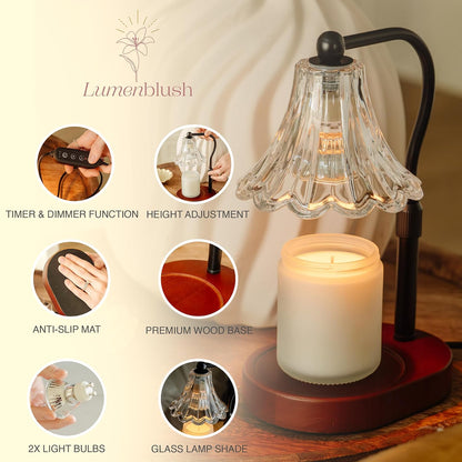 Candle Warmer Lamp – Dimmable Candle Lamp with Timer, Adjustable Height for Jar Candles (Oak)