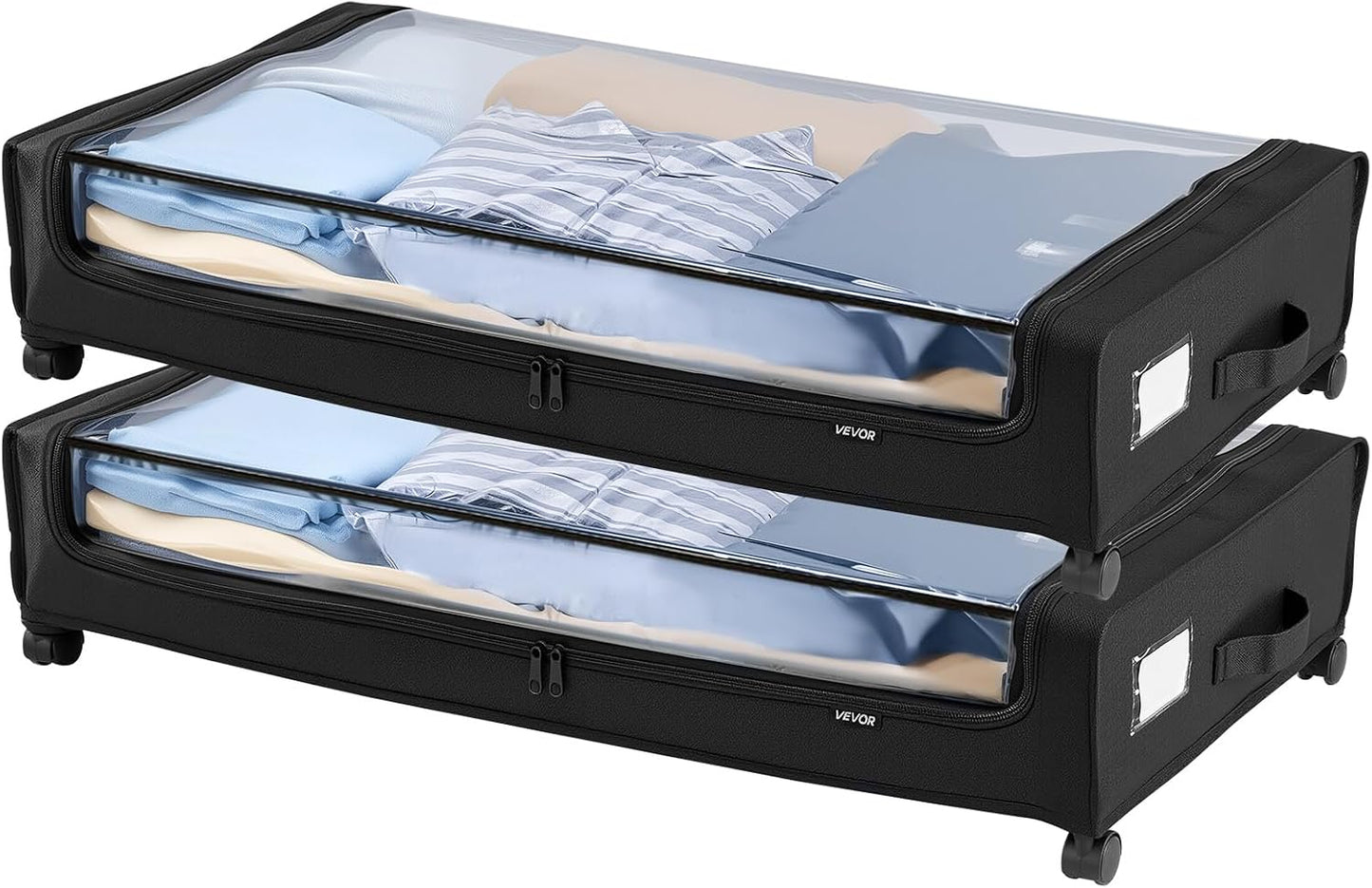 VEVOR Under Bed Storage with Wheels, 36.0 x 18.1 x 7.3 inch, Underbed Containers with Clear Lid, Underbed Shoe Organizer, Rolling Under the Bed Storage Bins for Clothes Shoes Blankets Bedroom, 2 Pack