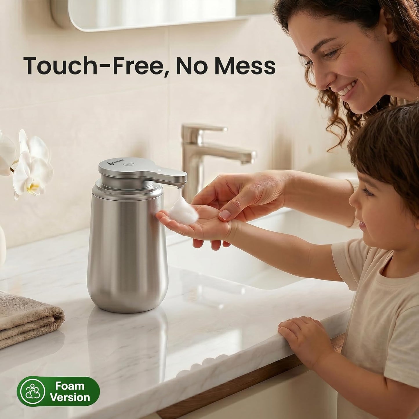 GentleJet NovaJet Automatic Foaming Soap Dispenser – Touchless Sensor, USB-C Rechargeable, 304 Stainless Steel, IPX5 Waterproof for Bathroom Kitchen Sink, 12 oz / 350 ml